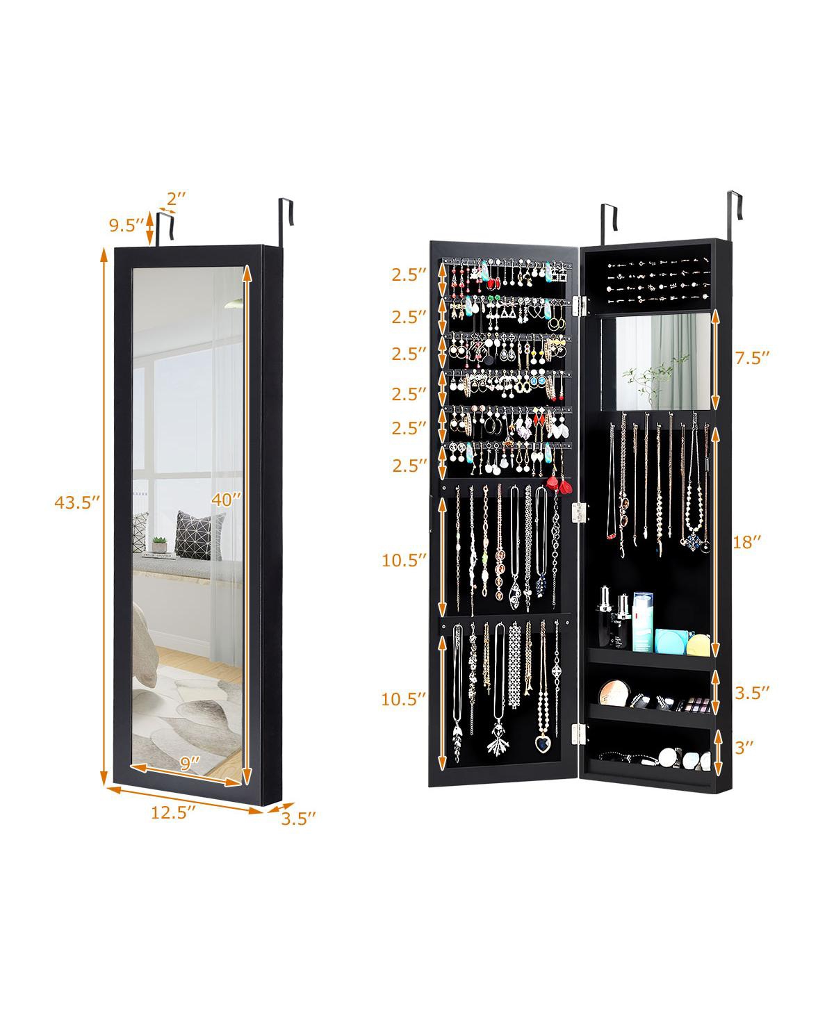 Costway Wall Door Mounted Mirrored Jewelry Cabinet Storage Organizer