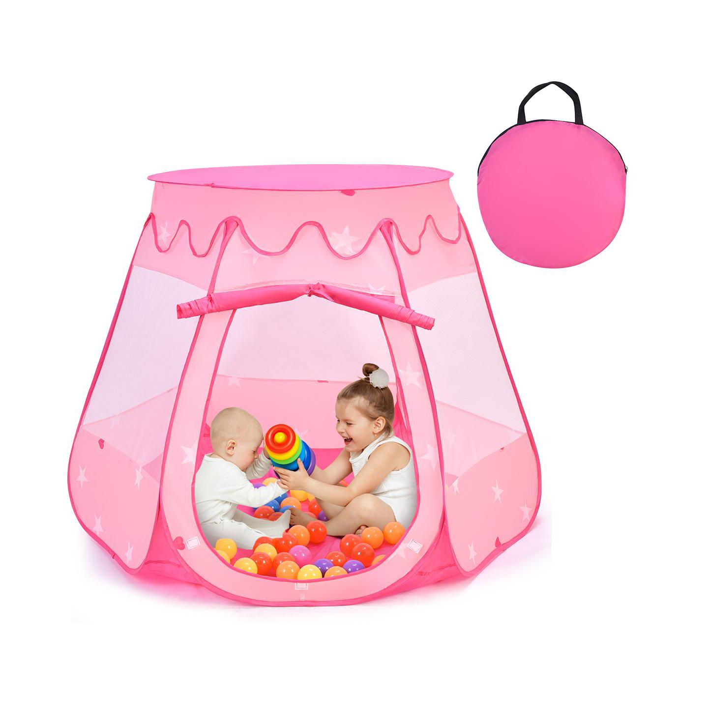 Детские фигурки Costway Kid Outdoor Indoor Princess Play Tent Playhouse Ball Tent Toddler, цвет: Розовый — фото 3