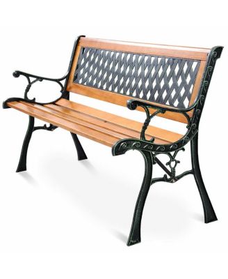 49 1/2'' Patio Park Garden Bench Porch Path Chair Outdoor Deck Cast Iron Hardwood