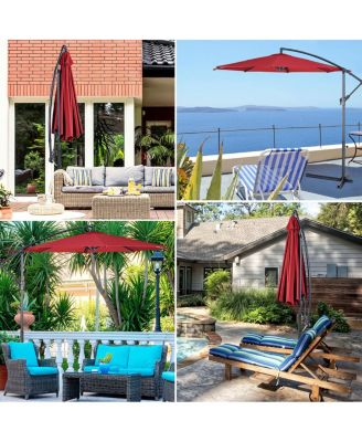 10' Hanging Umbrella Patio Sun Shade Offset Outdoor Market W/t Cross Base