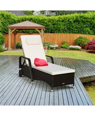 Outdoor Chaise Lounge Chair Recliner Cushioned Patio Furniture Adjustable Wheels