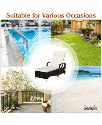 Outdoor Chaise Lounge Chair Recliner Cushioned Patio Furniture Adjustable Wheels