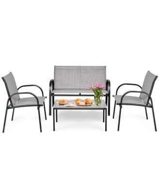 4 PCS Patio Furniture Set Sofa Coffee Table Steel Frame Garden Deck