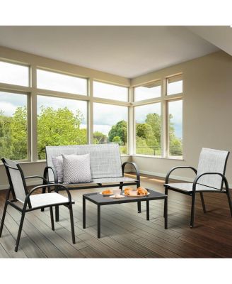 4 PCS Patio Furniture Set Sofa Coffee Table Steel Frame Garden Deck