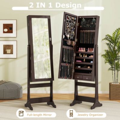 Mirrored Jewelry Cabinet Organizer Storage Stand w/LED Lights