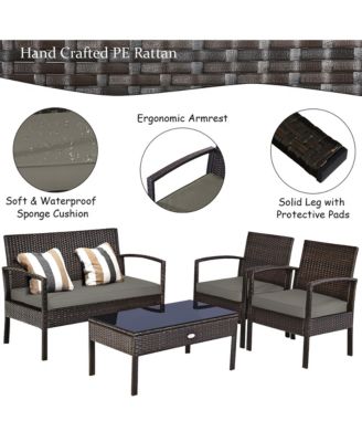 4PCS Patio Rattan Wicker Furniture Set Brown Loveseat Sofa
