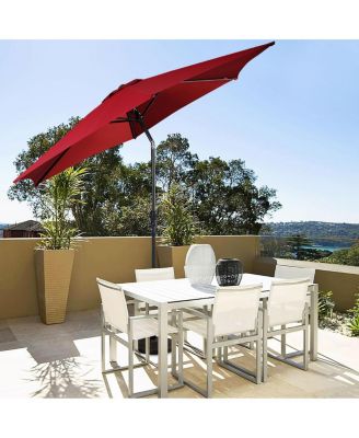 9FT Patio Umbrella Patio Market Steel Tilt W/ Crank Outdoor Yard Garden
