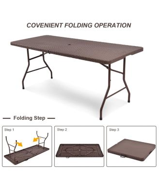 6' Folding Table Rattan Portable Indoor Outdoor Picnic Party Dining Camping