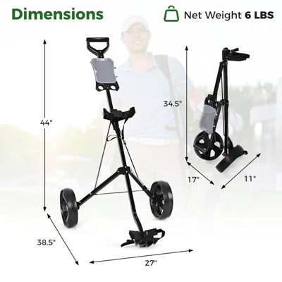 Folding 2 Wheel Push Pull Golf Club Cart Trolley Swivel