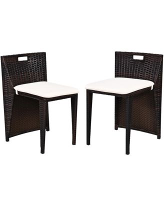 3PCS Outdoor Patio Rattan Furniture Set Space Saving Garden Deck W/Cushion No Assembly