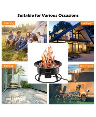 Portable Fire Pit Outdoor 58,000 BTU Propane Patio Lava Rocks Camping Events