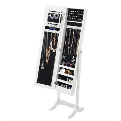 Mirrored Jewelry Cabinet Organizer Storage Box White