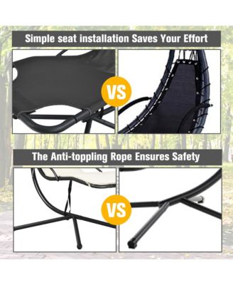 Patio Hanging Hammock Chaise Lounge Chair with Canopy Cushion