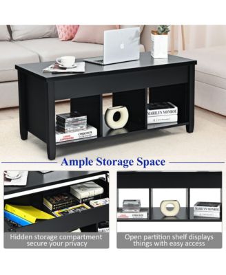 Lift Top Coffee Table w/ Hidden Compartment and Storage Shelves