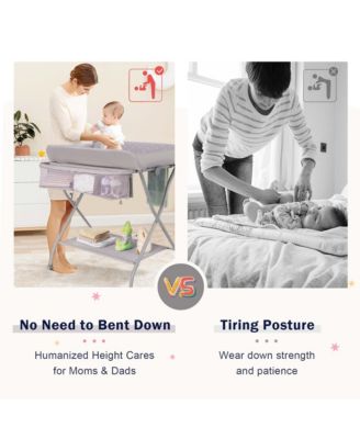 Baby Changing Table Folding Diaper Changing Station w/ Safety Belt & Wheels