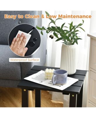 2 PCS Patio 15'' End Side Coffee Table Square Wooden Slat Deck