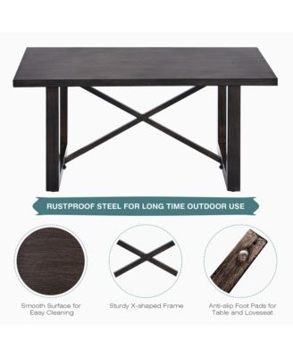 2PCS Patio Loveseat Coffee Table Set 6'' Thick Cushion Garden