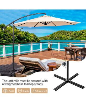 10 FT Patio Offset Umbrella w/8 Ribs Cross Base Tilt