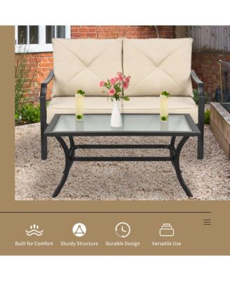 2 PCS Patio Loveseat with Coffee Table Outdoor Sofa Bench with Cushions