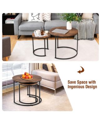 Nesting Coffee Table Set of 2 for Balcony Living Room Modern Round Side Tables