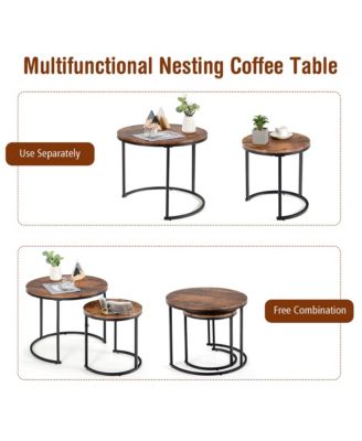 Nesting Coffee Table Set of 2 for Balcony Living Room Modern Round Side Tables