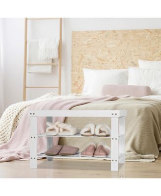 Bamboo Shoe Rack Bench 3-Tier Storage Shelf Holder Home Entryway Hallway