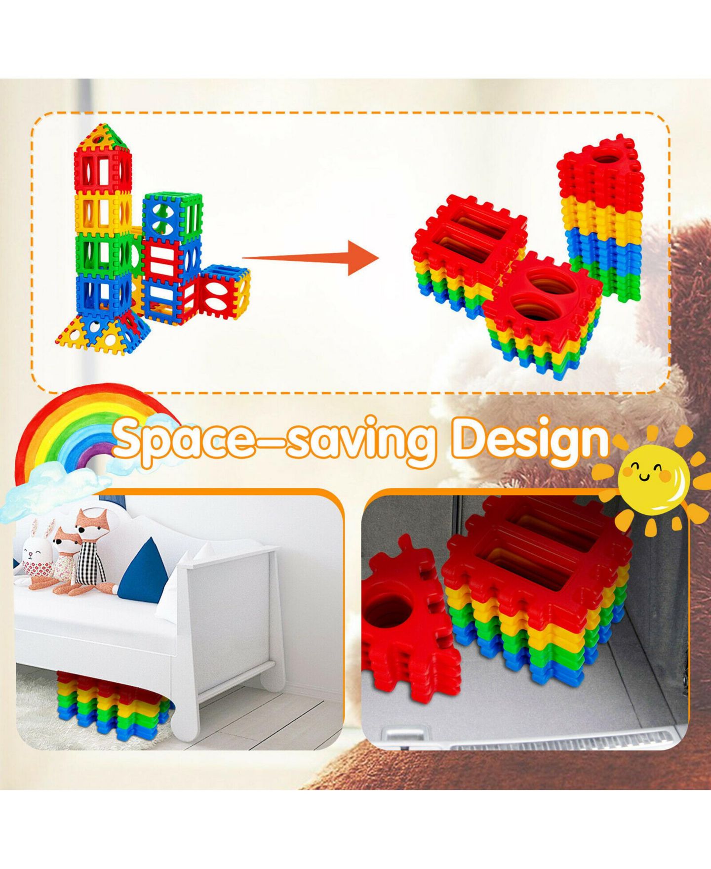 Детские конструкторы Costway 32 Pieces Big Waffle Block Set Kids Educational Stacking Building Toy, цвет: Красный — фото 5