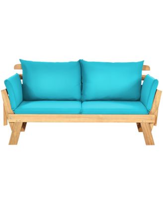 Patio Convertible Sofa Daybed Solid Wood Adjustable Thick Cushion