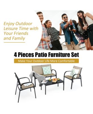 4 PCS Patio Furniture Set Sofa Coffee Table Steel Frame Garden