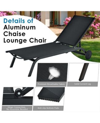 Outdoor Patio Lounge Chair Chaise Reclining Aluminum Fabric Adjustable