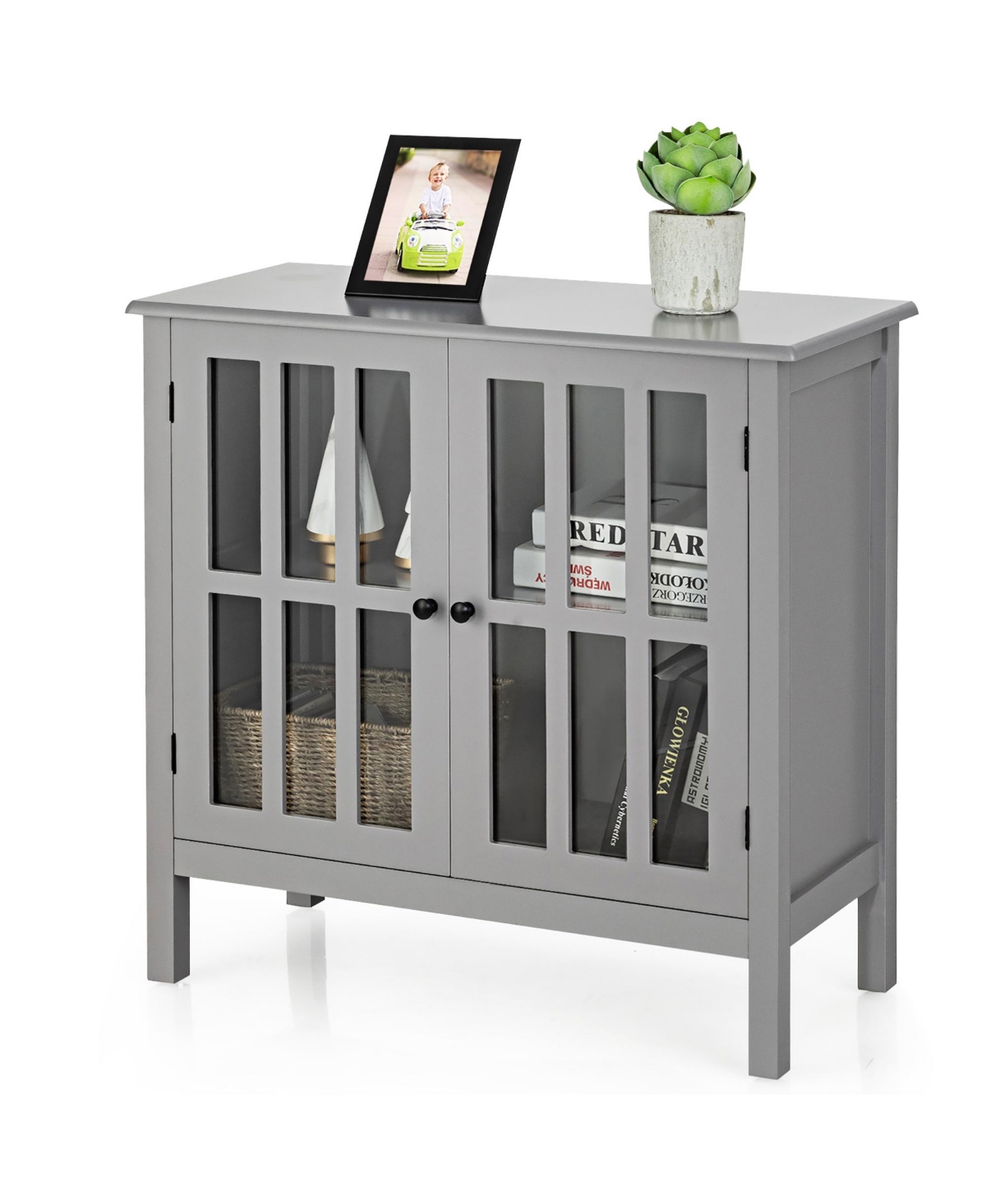 Costway Storage Buffet Cabinet Glass Door Sideboard Console Table Server