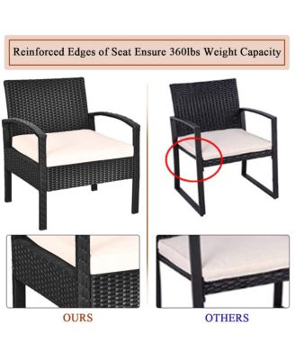 3PC Outdoor Patio Rattan Furniture Set  Coffee Table Cushioned Sofa