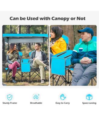 Portable Folding Camping Canopy Chairs w/ Cup Holder Cooler
