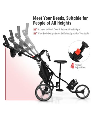 Folding 3 Wheels Golf Push Cart W/Seat Scoreboard Adjustable Handle