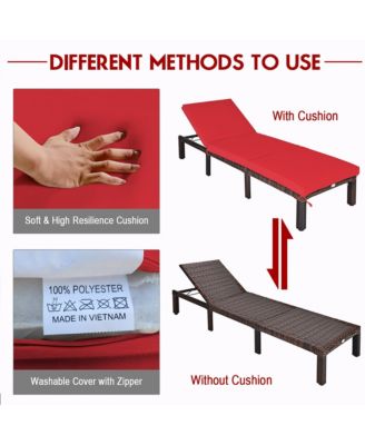 Outdoor Rattan Lounge Chair Chaise Recliner Adjustable Cushioned Patio