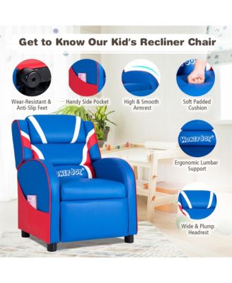 Kids Recliner Chair Gaming Sofa PU Leather Armchair w/Side Pockets