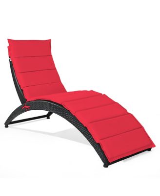 Folding Patio Rattan Lounge Chair Chaise Cushioned Portable Garden Lawn