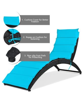 Folding Patio Rattan Lounge Chair Chaise Cushioned Portable Garden Lawn