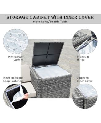 8PCS Patio Rattan Sofa Sectional Conversation Furniture Set w/ White Cushion