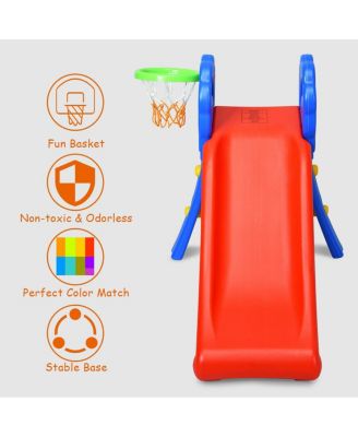 2 Step Indoors Kids Plastic Folding Slide with Basketball Hoop