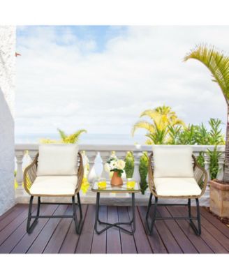 3-Piece Patio Bistro Set with 2 Rattan Chairs and Square Glass Coffee Table