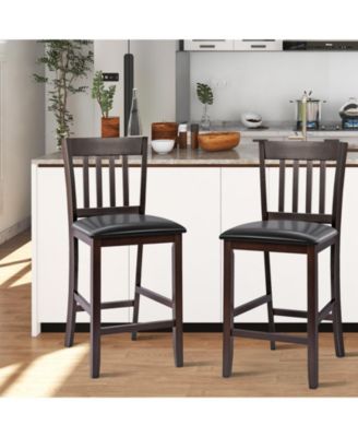 25 Inches Set of 2 Bar Stools with Rubber Wood Legs