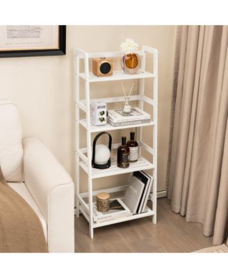 Multifunctional 4 Shelf Bamboo Bookcase Ladder Plant Flower Stand Rack Storage