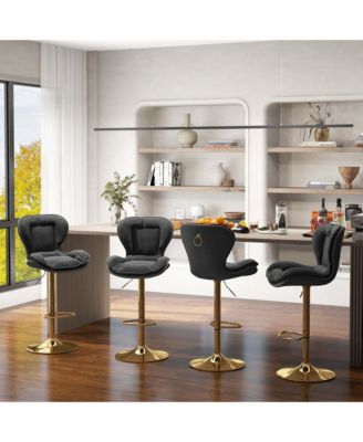 Adjustable Bar Stool Set of 2 Leathaire Bar Chairs with Padded Seat & Footrest