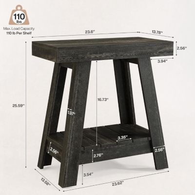 2-Tier Wooden End Table Set of 2, Farmhouse Small Sofa Side Table with Storage, Rustic Grey