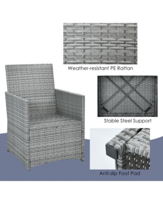 3PCS Outdoor Rattan Conversation Set Patio Dining Table Set w/ Navy Cushions