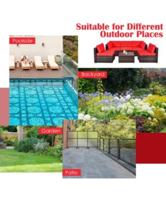6PCS Rattan Outdoor Sectional Sofa Set Patio Furniture Set w/ Red Cushions