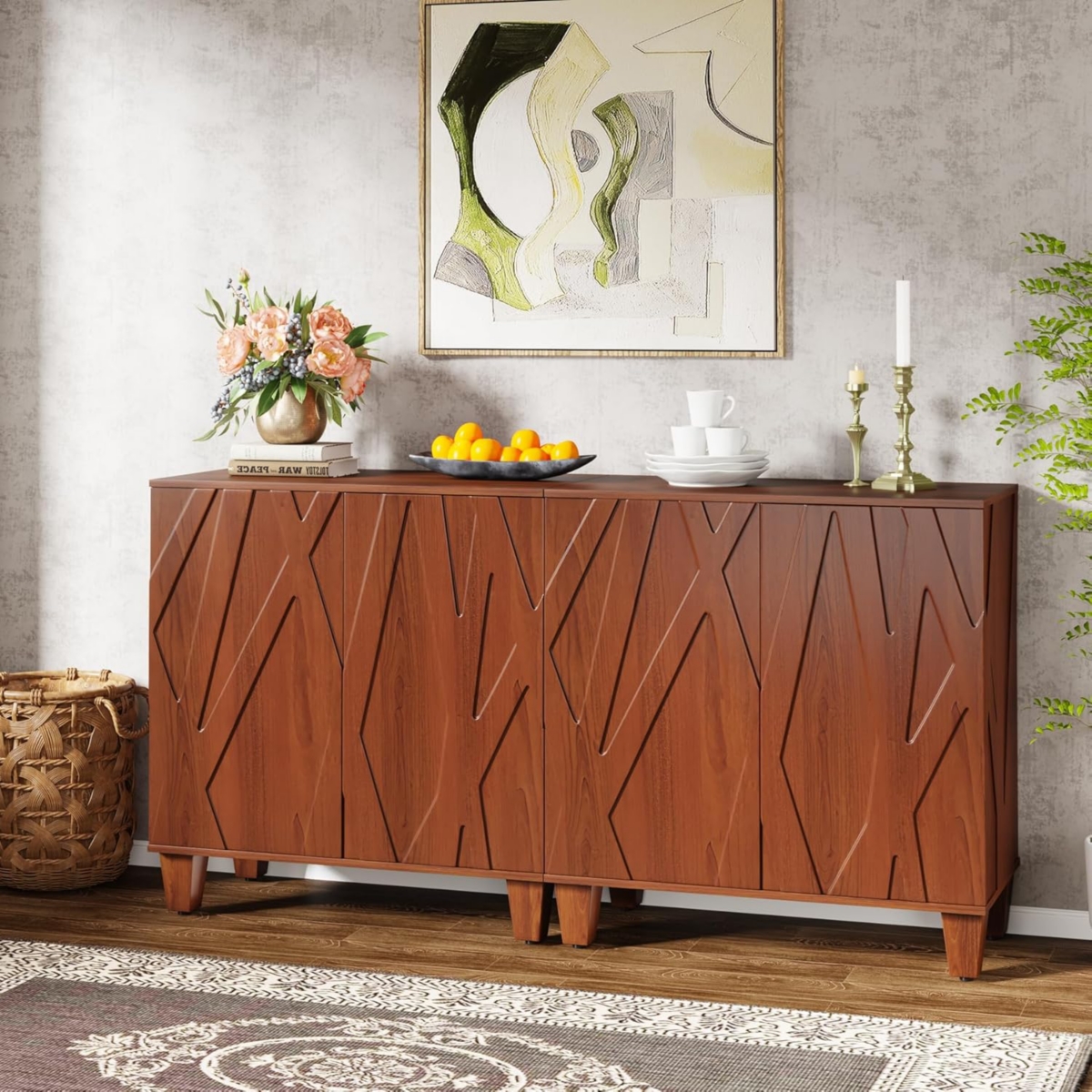 Tribesigns Sideboard Buffet Storage Cabinet Set of 2, Retro Kitchen Sideboard Cabinet with Adjustable Shelves Accent Cabinet with Doors for Dining