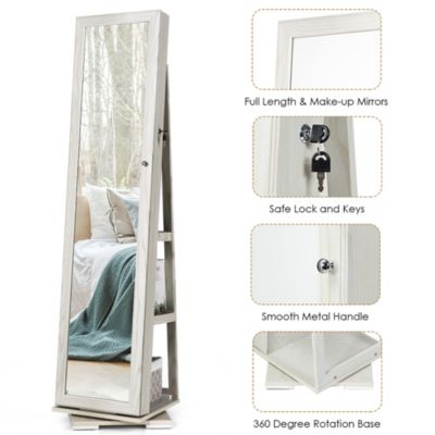 360degree Rotatable Jewelry Cabinet 2-in-1 Lockable Mirrored Organizer
