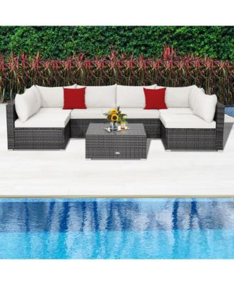 7PCS Patio Rattan Sectional Sofa Set Outdoor Furniture Set w/ Cushions
